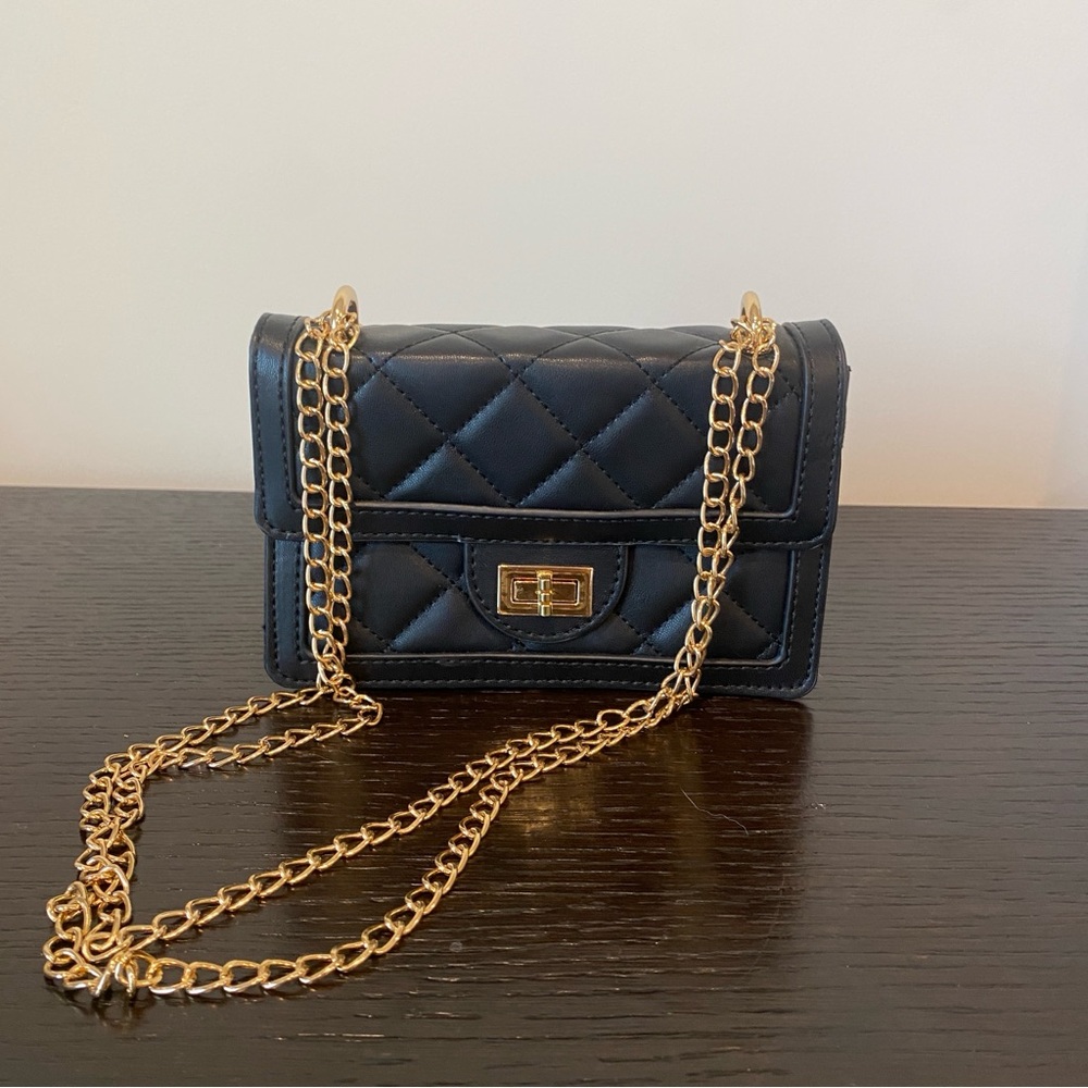 Black Clutch with Gold Chain